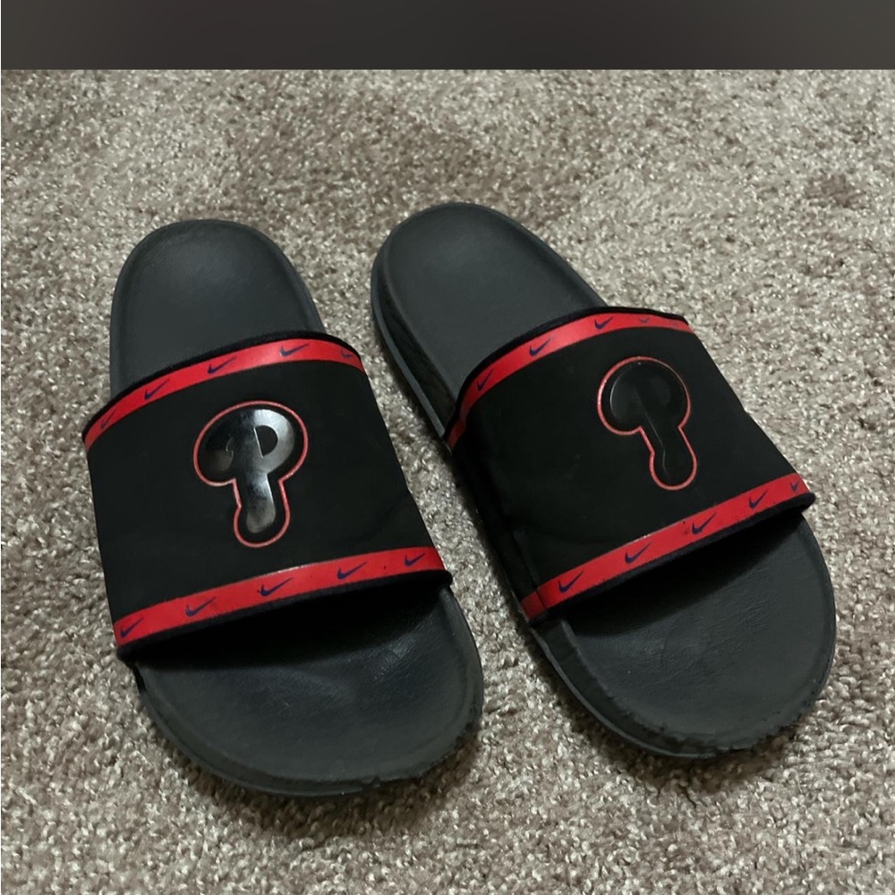 Nike Black and Red Logo Slide Sandals